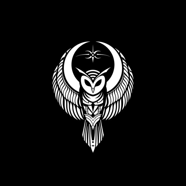 Wise Barn Owl Clan Totem Logo mit Barn Owl und Tribal Cresc Kreatives Logo Design Tattoo Umriss