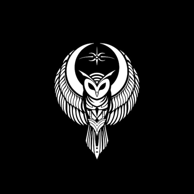 Wise Barn Owl Clan Totem Logotipo con búho de granero y cresta tribal Diseño creativo de logotipo Contorno de tatuaje