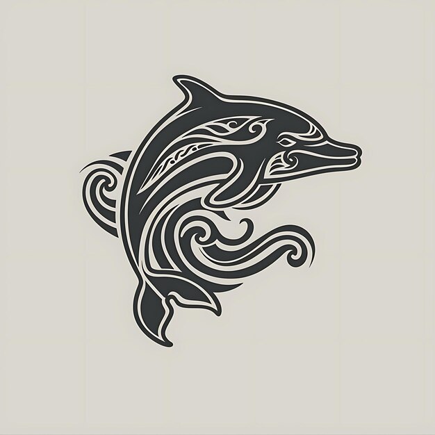 Wise Dolphin Clan Totem Logo con salto de delfín y diseño de tatuaje de logotipo creativo tribal Wa