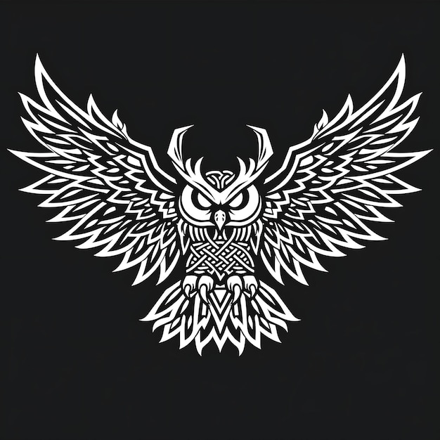 Foto wise owl clan logo com asas de coruja e padrões celtas para de creative logo design tattoo outline