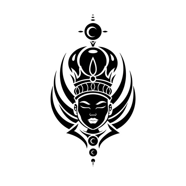 Wise Queen Clan Emblem com Cabeça e Orbe da Rainha para Decorati Creative Logo Design Tattoo Outline