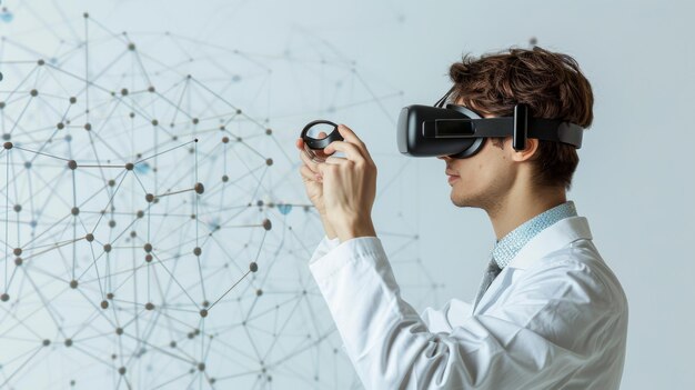 Foto wissenschaftler führen experimente durch, die grenzen überschreiten und das wissen mit neugier und präzision erweitern, mit einer virtual-reality-sonnenbrille