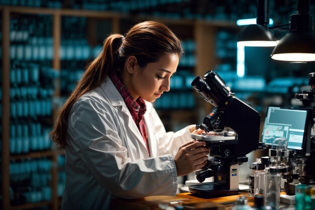 Wissenschaftler untersuchen biochemische Entdeckungen mit dem Mikroskop im Labor