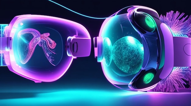 Wissenschaftliche Biologie-Genmodifikationskonzept VR-Headset holographische Projektion Virtual-Reality-Brille