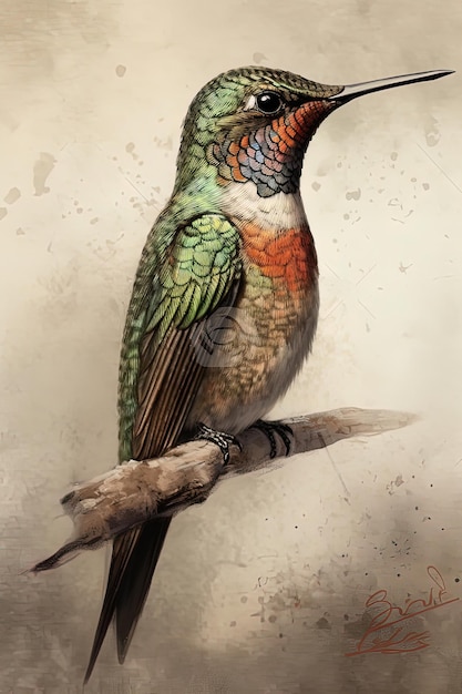 Wissenschaftliche Illustration im Zeichenstil eines Kolibri. Generative KI