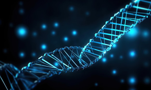 Wissenschaftliche Zusammenfassung der DNA-Struktur im Hintergrund. Erstellung mit generativen KI-Tools