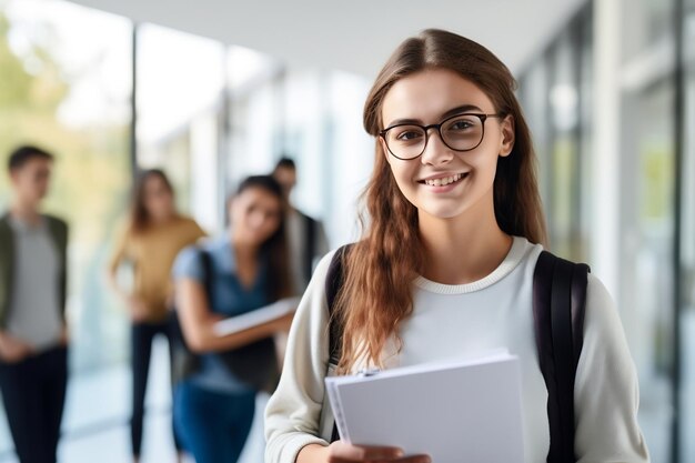 Wissenschaftlicher Geist Porträt einer positiven europäischen Teenager-Studentin mit generativer KI