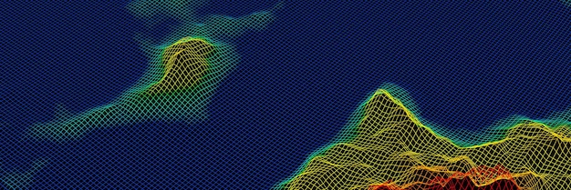 Wissenschaftliches 3D-Grid-Gelände Insel mit Farbverlauf