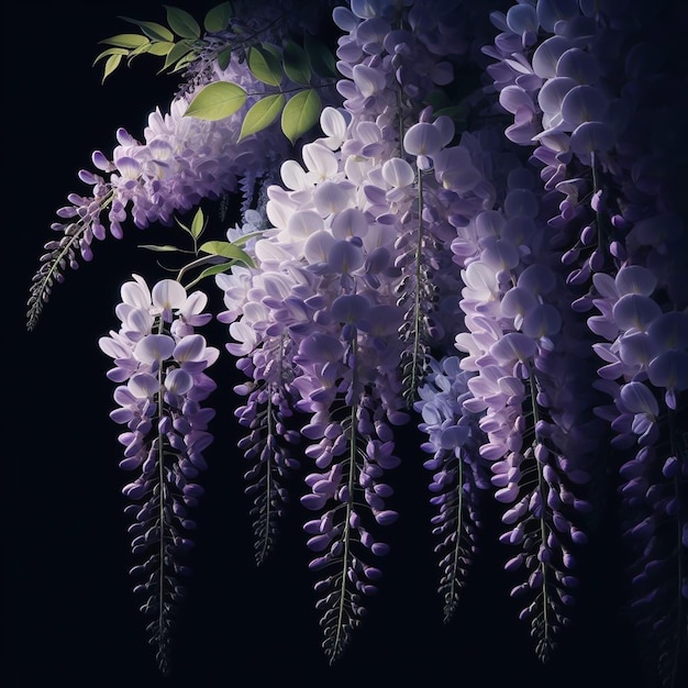 Foto wisteria aislada en fondo negro flores y plantas en primavera generadas por ia