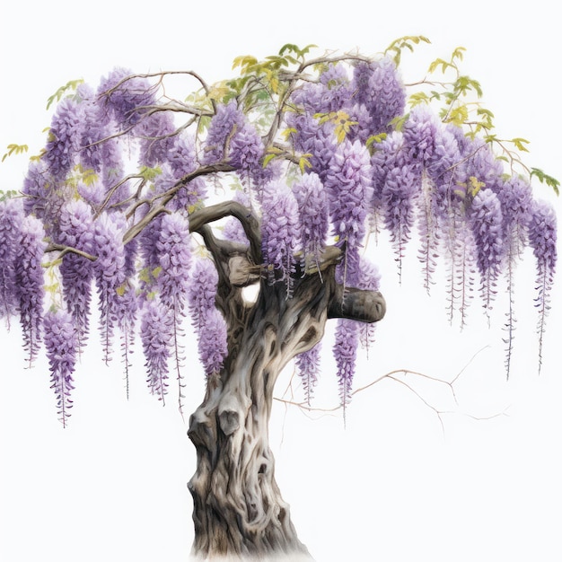 Wisteria-Baum isoliert auf weißem Hintergrund Aquarell-Illustration