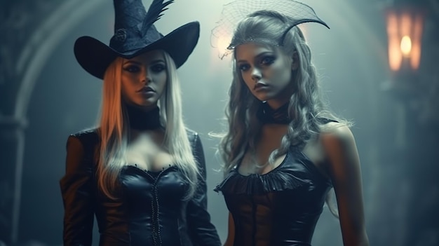 Witchy se enfrenta a chicas felices en una fiesta de calabazas de Halloween