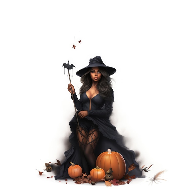 Foto witchy kim eine illustrierte halloween-feier einer mächtigen schwarzen frau im kim-kardashian-stil