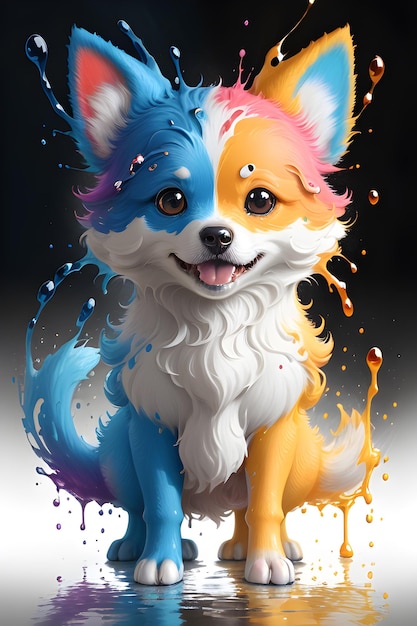 Witzige Splash Art Farbenfrohe Happy Dog Tierskulptur