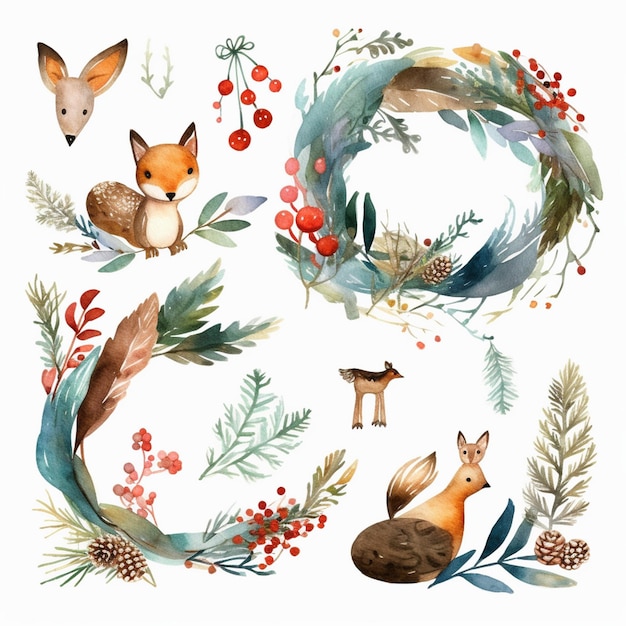 Witzige Waldwunder Eine festliche Auswahl von handgezeichneten Weihnachts- und Winter-Aquarellkunst
