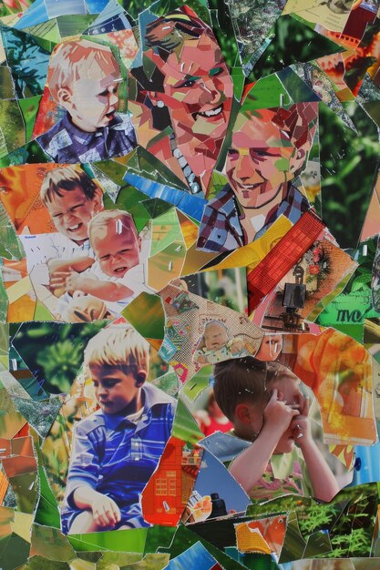 Witzige Wunder Abstrakte Collage, die den Kindertag im kindlichen Stil feiern