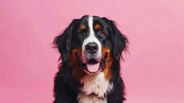 Witziger Berner Berghund auf farbigem Hintergrund KI Generativ
