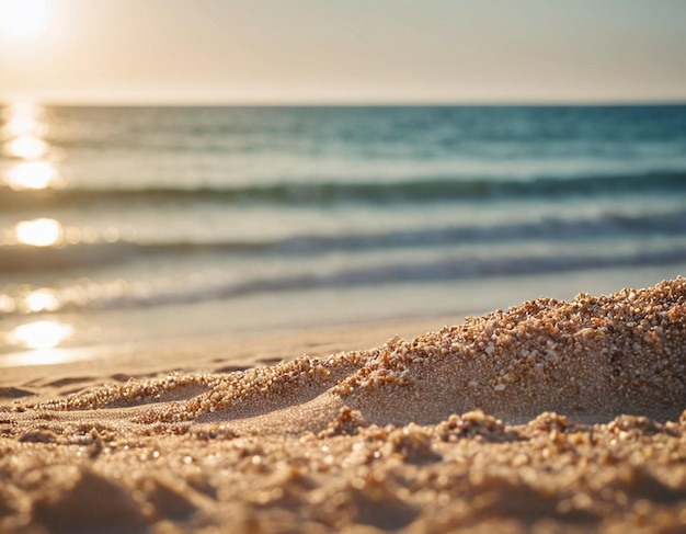 Foto wo weicher sand mit verschwommenem himmel in einer meereslandschaft zusammentrifft