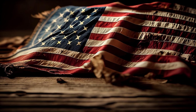Woden-Hintergrund mit amerikanischer Flagge Amerikanische Flagge für den Memorial Day ai generiertes Bild