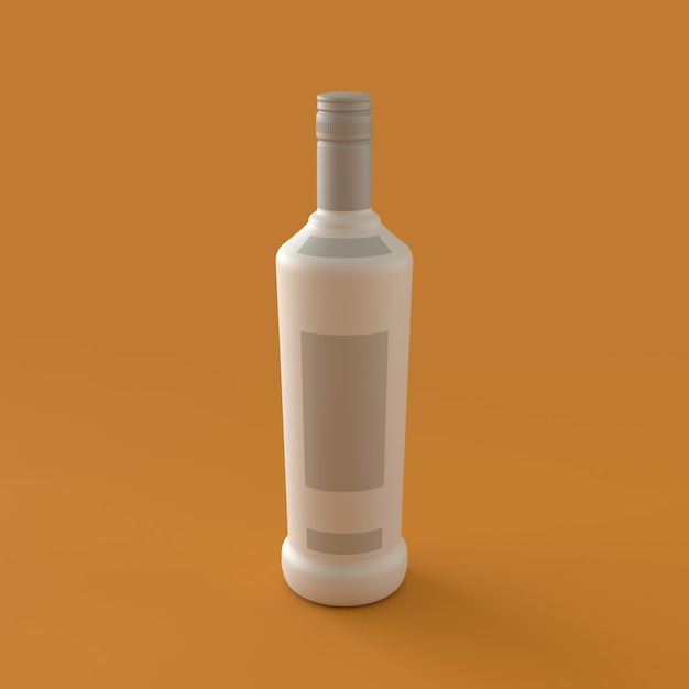 Wodka-Flasche isoliert auf orangefarbenem Hintergrund für Mockup-Präsentationsprojekte 3D-Rendering