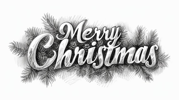 Wörter "Glückliche Weihnachten" in realistischer Bleistiftzeichnung