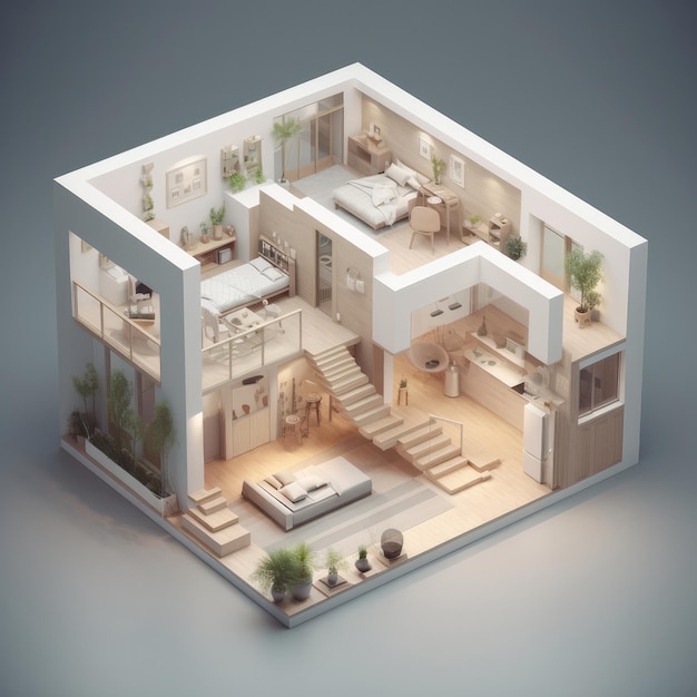 Wohndesign 3D-Render 3D-Illustration