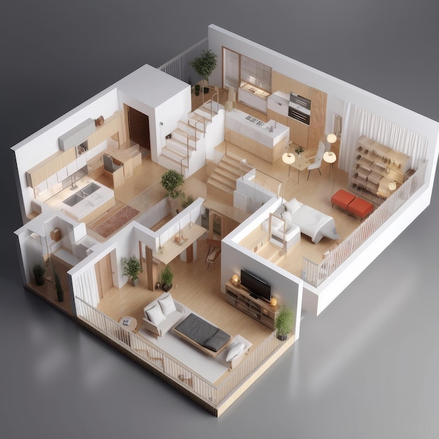 Wohndesign 3D-Render 3D-Illustration