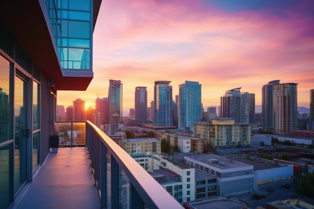 Wohnen in einem Sunset-Kondominium mit Blick auf die städtische Skyline