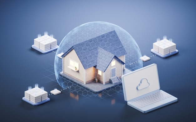 Wohnhaus und Computer-Remote-3D-Rendering