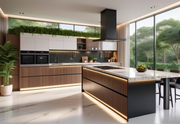 Wohninterieur einer modernen Küche in einem luxuriösen Herrenhaus 3D-Rendering