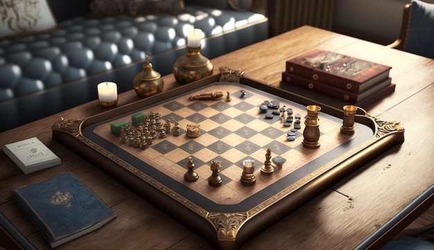 Wohnkultur Schachbrettspiel Wohnzimmer Innenarchitektur AI Generiertes Bild
