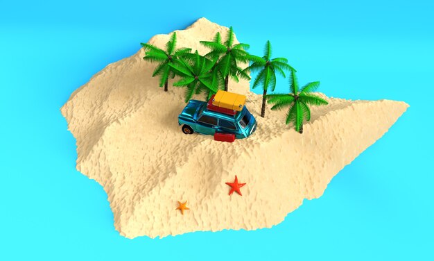 Wohnmobil auf einem Sandstrand 3d render