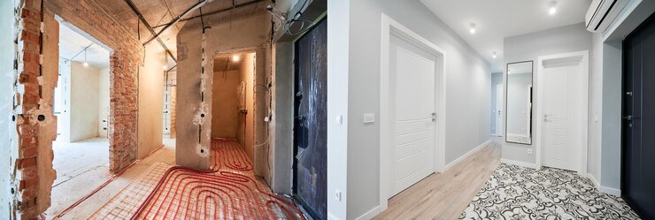 Foto wohnung mit türen vor und nach der renovierung
