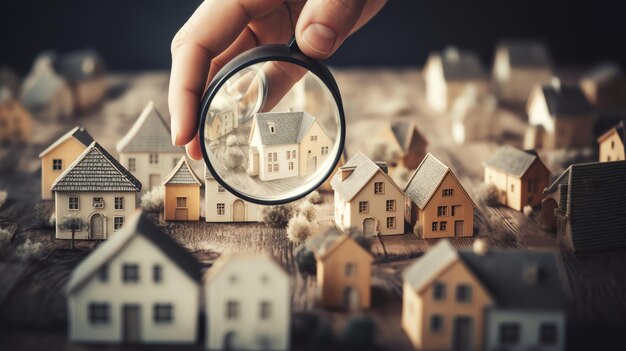 Foto wohnung und eigentum hand mit vergrößerungsglas