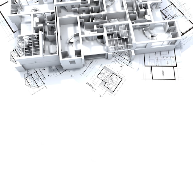 Wohnungsmodell auf den Bauplänen des Architekten