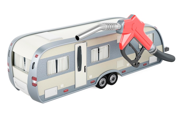 Wohnwagen-Wohnmobilanhänger mit Kraftstoffpumpendüse 3D-Darstellung
