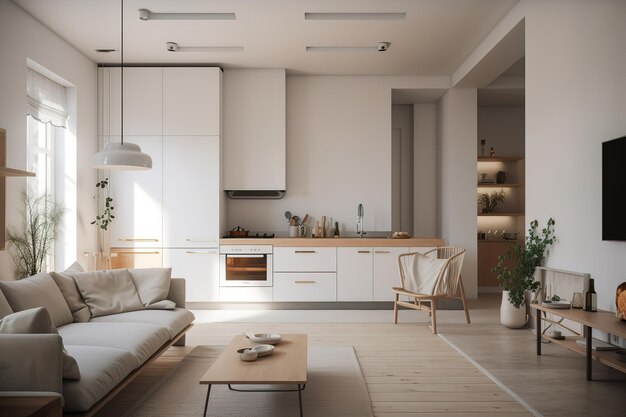 Wohnzimmer im Luxushaus Design Skandinavisches Interieur des Wohnzimmers Luxus-Wohnzimmer-Interieur und Dekoration modernes Wohnzimmer schönes Apartment-Interieur Generative KI