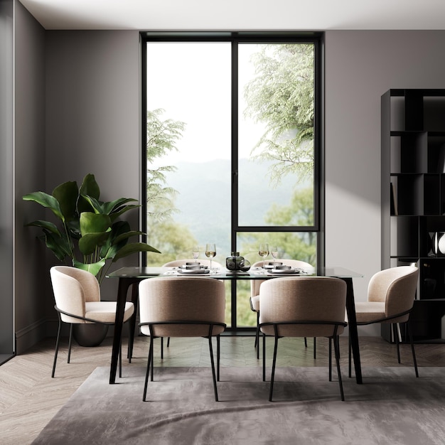 Wohnzimmer im skandinavischen Stil mit modernen Möbeln 3D-Rendering