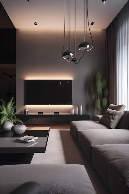 Wohnzimmer im Techno-Stil in einem Luxushaus