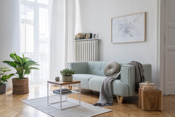 Foto wohnzimmer-innenarchitektur mit mock-up-posterrahmen-sofamöbeln und -accessoires emplate