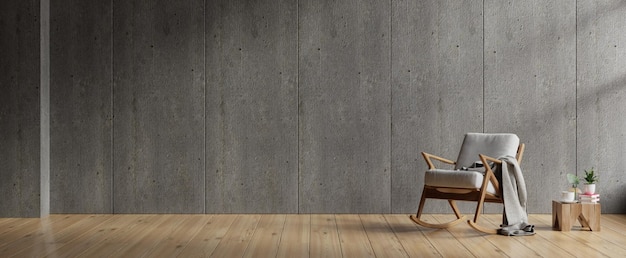 Wohnzimmer Innenraum Betonwand Mockup hat einen Sessel auf leere dunkle Wand background3d Rendering
