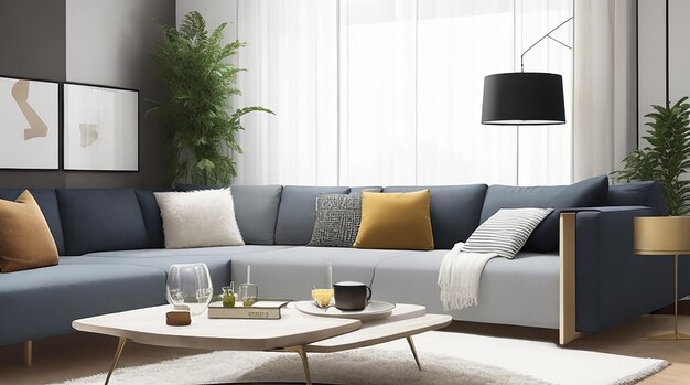 Wohnzimmer Interieur im modernen Stil mit Sofa und Dekorationen