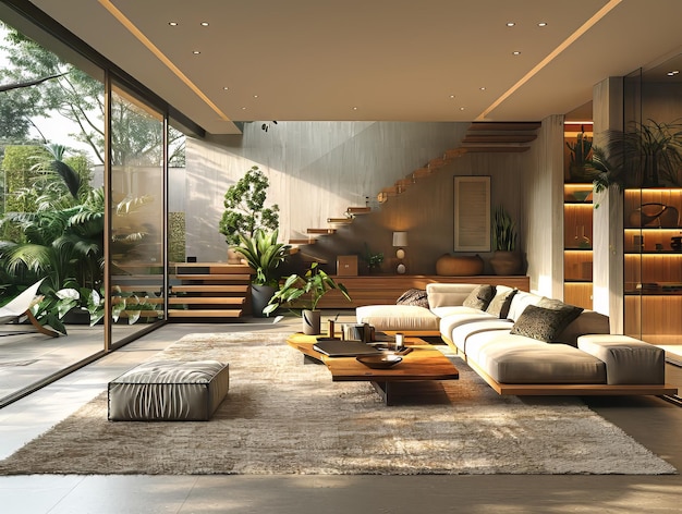 Wohnzimmer mit einer braunen Palette während des Tages mit Sofa und Dekoration