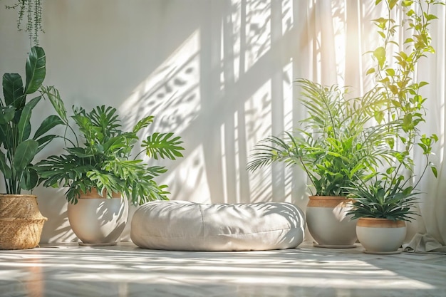 Foto wohnzimmer mit gewächshauspflanzen wohnzimmer innenraum wandmodell in warmen tönen