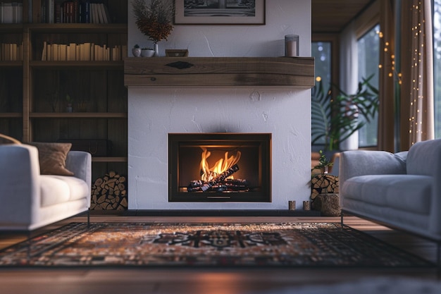 Wohnzimmer mit Holzfeuerkaminen Oktan-R