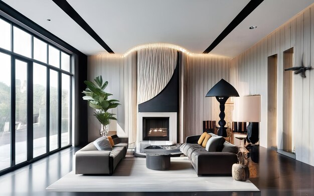 Wohnzimmer mit minimalistischen Möbeln eingerichtet