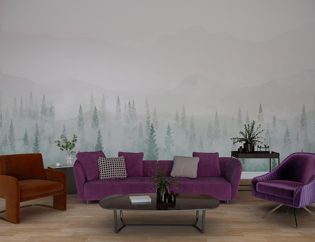 Wohnzimmer mit Möbeln mit Wandmodell