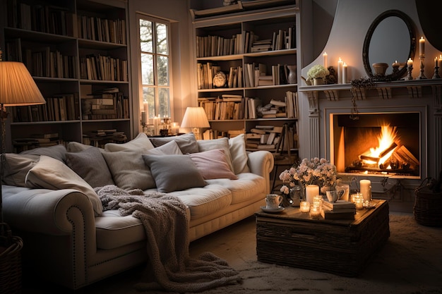 Wohnzimmer mit Sofa und Decken generativ IA