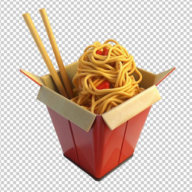 Wok fideos icono 3d fideos en una caja con palillos comida asiática objeto aislado