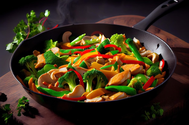 Wok stir fry legumes com filé de frango