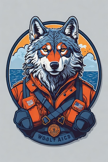 Wolf die Küstenwache Illustration flaches Design Aufkleber Vektor kein Hintergrund